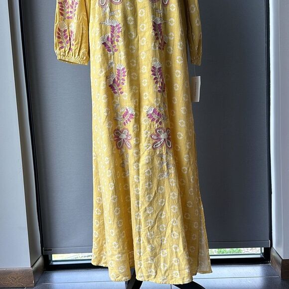 NWT Charter Club 100% Cotton Maxi Kaftan Swim Coverup Dress Yellow Pink White XS - Picture 4 of 15